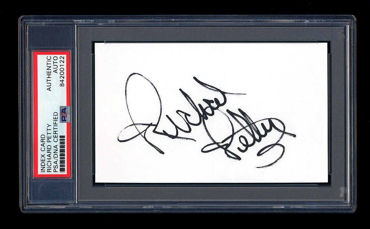 RICHARD PETTY SIGNED INDEX CARD MINT PSA/DNA SLABBED AUTOGRAPHED NASCAR HOF