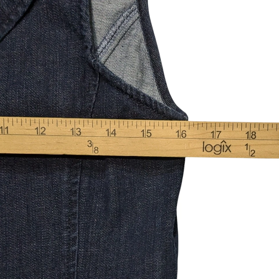 Chaleco de mezclilla vintage Y2K para mujer azul medio jean hebilla trasera bolsillos ajustados años 2000 Foto 4 de 4