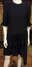 ALEXANDER MCQUEEN Black Crepe Asymmetrical Hem Tiered Drop Waist Dress $1985 S42