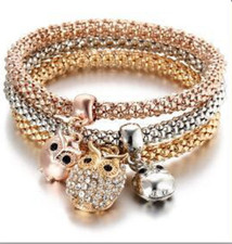 Fashion Owls Pendant Crystal Bracelet Multicolor color Stretch Set   Gift