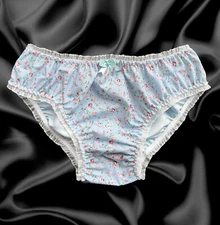 Baby Blue Satin Floral Frilly Lace Bikini Briefs Panties Sissy Knickers CD TV