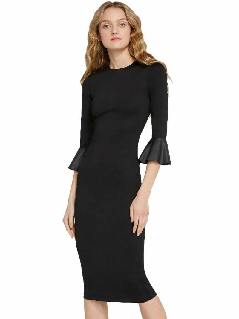 zip front leather dress Faux Leather Zip-Front Midi Dress | Built-In Shapewear main image 1