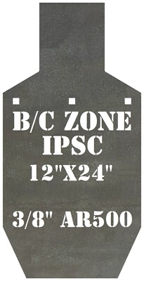 3/8  AR500 12x24 B/C Zone IPSC IDPA Steel Shooting Target Rifle Gong Silhouette