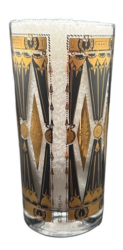 Vtg Set 7 Culver Black Gold Highball Glasses Tumbler MCM Curtain Diamond RARE - Picture 11 of 22