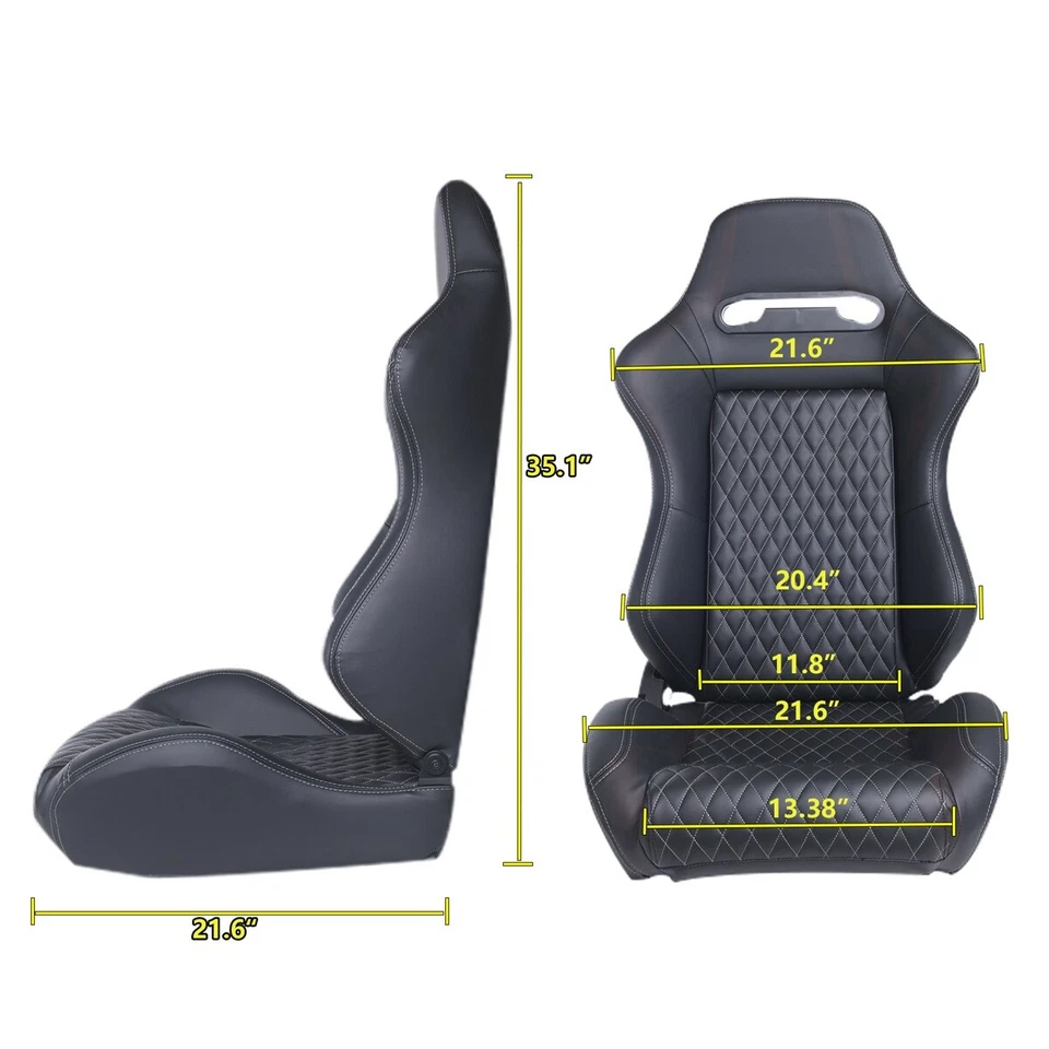 2Pcs Universal Black Leather Racing Seats Sport Seats Slide Recline W/2 Sliders Foto 3 de 4