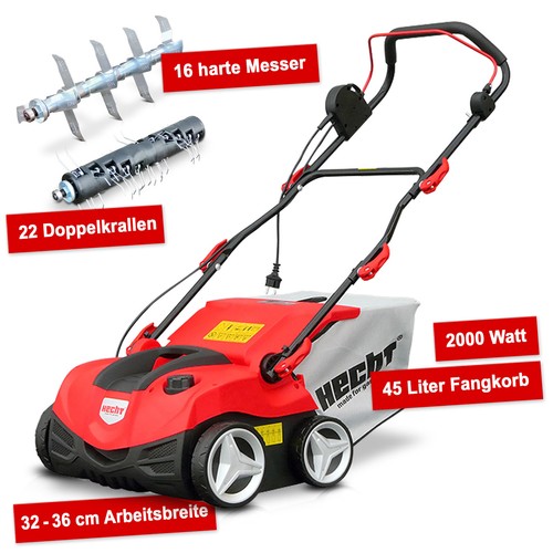 Hecht Elektro Vertikutierer Rasen Lüfter Kombi Gerät Belüfter Entmooser