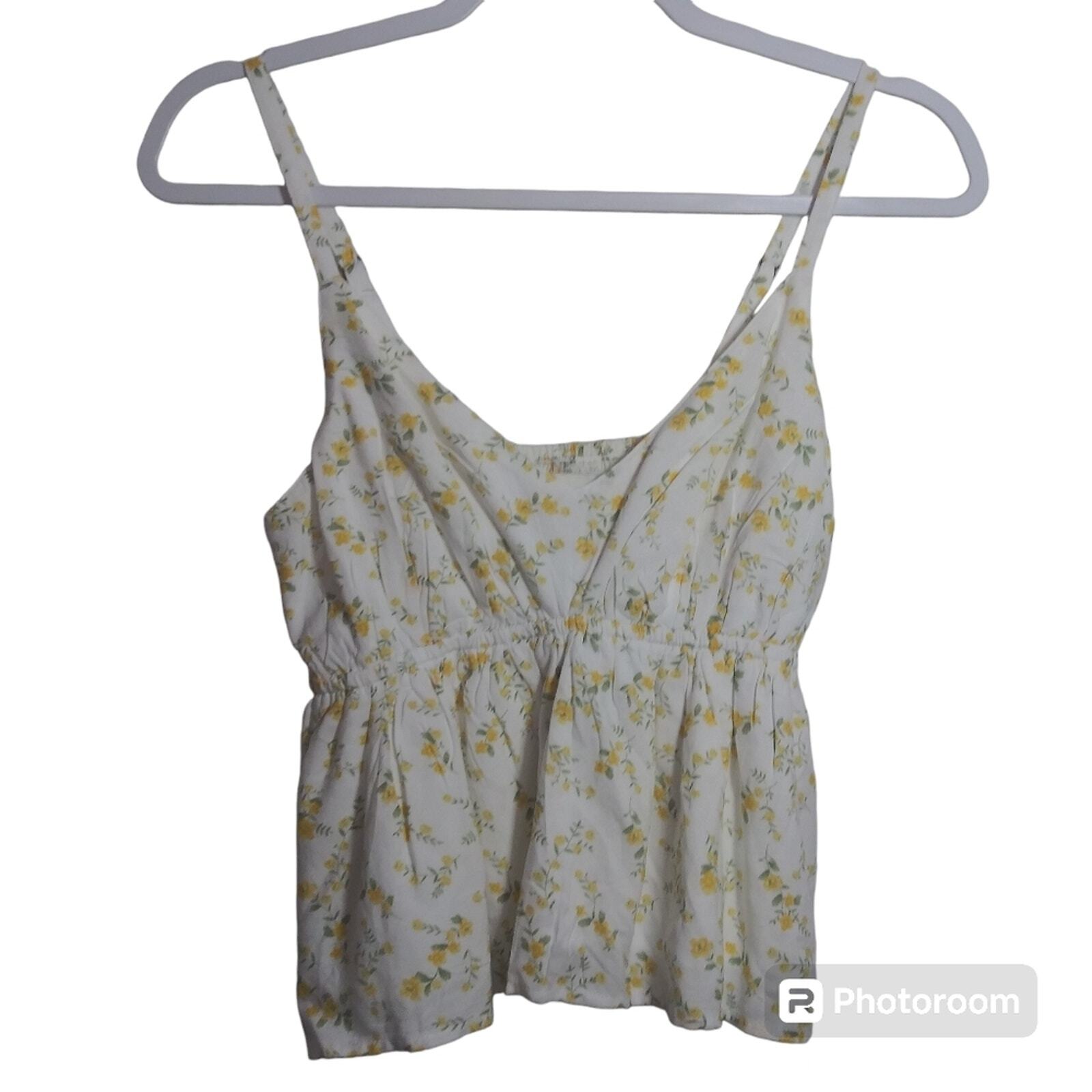 Hollister White Yellow Floral Peplum Tank Top Size Small