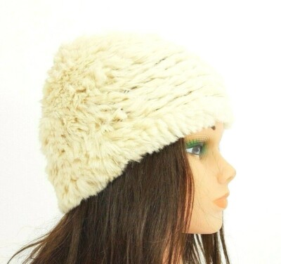 K51) Luxus Designer Vincent Pradier Mütze echtes Kaninchen Fell neu 75,0  beige
