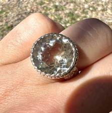 925 Sterling Silver Handmade Hammered Natural Prasiolite Green Amethyst Ring