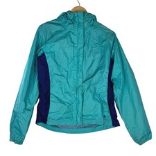 Columbia Kids XL 18/20 Teal Packable Hooded Windbreaker Jacket Blue Purple