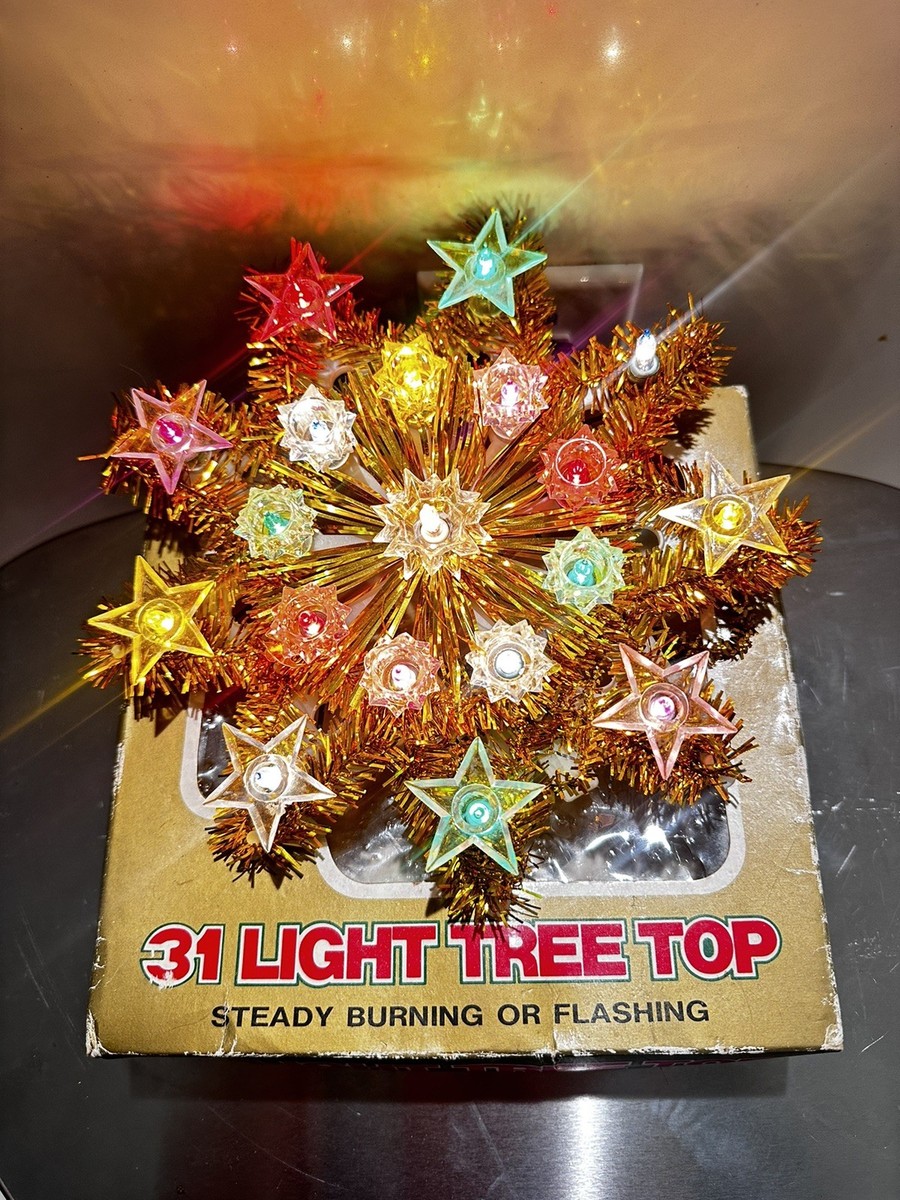 NOEL Vintage Lighted Multi-Colored Tinsel Star Tree Topper 19