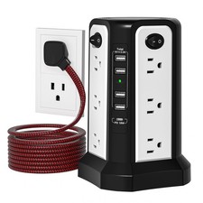 PASSUS 10FT Extension Cord Surge Protector Power Strip with USB C PD18W Flat Bra