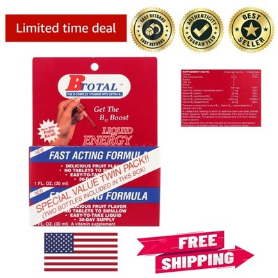 B-Total Sublingual B12 Twin Pack - Delicious Liquid for Enhanced Memory & Focus