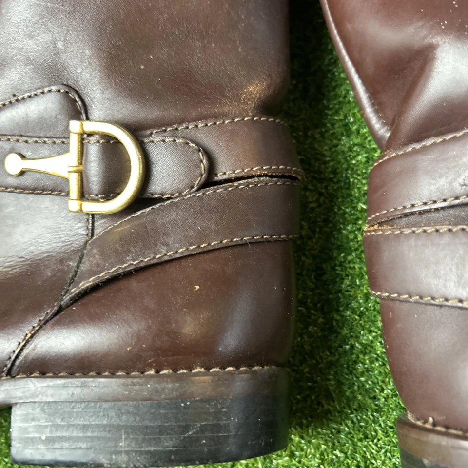 VTG NINE WEST GISELLE TALL RIDING EQUESTRIAN horsebit BROWN LEATHER BOOTS 7M - Image 4 of 4