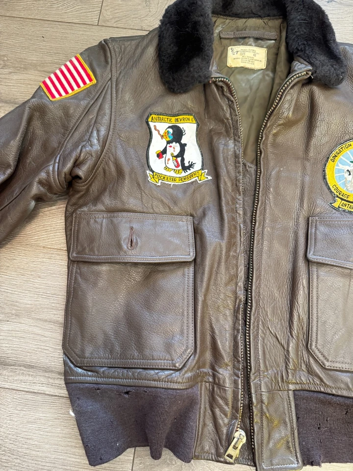 USN Puckered Penguins DEVRON 6 G-1 BOMBER FLIGHT JACKET INTERMEDIATE TYPE Sz 42 - Image 3 of 4