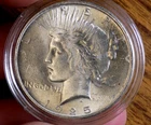 PEACE SILVER DOLLAR 1925 GEM BU BLAZING MS+++++ IN HARD PLASTIC CAPSULE! 90%