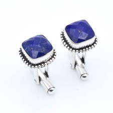 Natural Lapis Lazuli Gemstone 925 Sterling Silver Handmade Cufflinks Stnd.