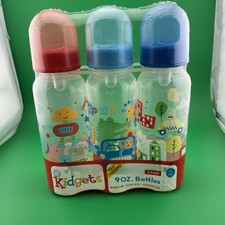 NEW Kidgets 9 oz Animal Bottles with Silicone Nipple, Medium Flow, BPA 3 Pack