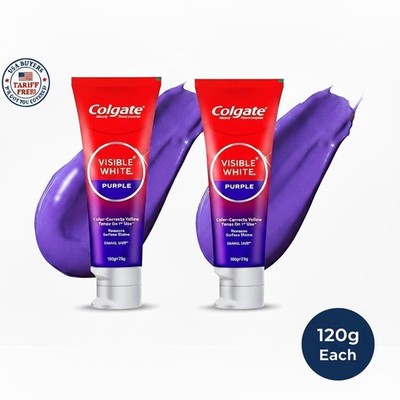 2 X Colgate Visible White Purple Toothpaste, Teeth Whitening Removes Stains 120g