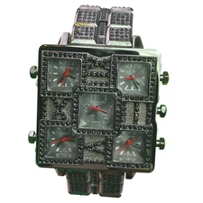 Techno King Watch Mens Iced Hip Hop Crystals Stainless Steel Water Resistant