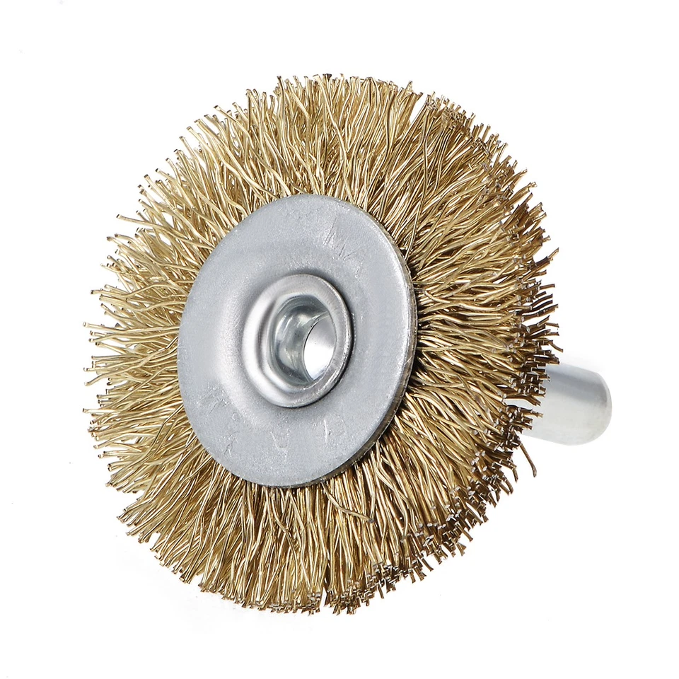 Banco de cepillo de rueda de alambre de 1-1/2" enchapado en cobre acero prensado vástago de 1/4" 10 piezas Foto 4 de 4