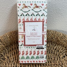 POTTERY BARN KIDS ORGANIC COTTON HOLIDAY FAIR ISLE CRIB SHEET CHRISTMAS