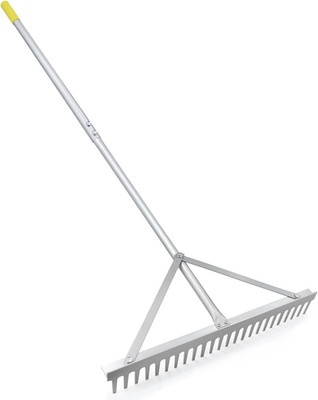 Landscape Rake - 24Tines, Aluminum Head with 68'' Handle, 24'' Width for Beach & L