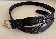 Coach Vintage Black Braided Leather Belt Size 38 Brass Buckle