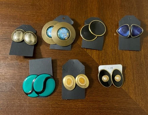 Lot Of 7 Vintage Costume Jewelry Earrings Pierced Enamel Metal Large Round