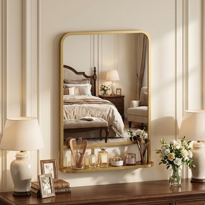 HOMCOM Rechteckiger Wandspiegel mit Ablage 70 x 50 cm, für Wohnzimmer generalüberholt