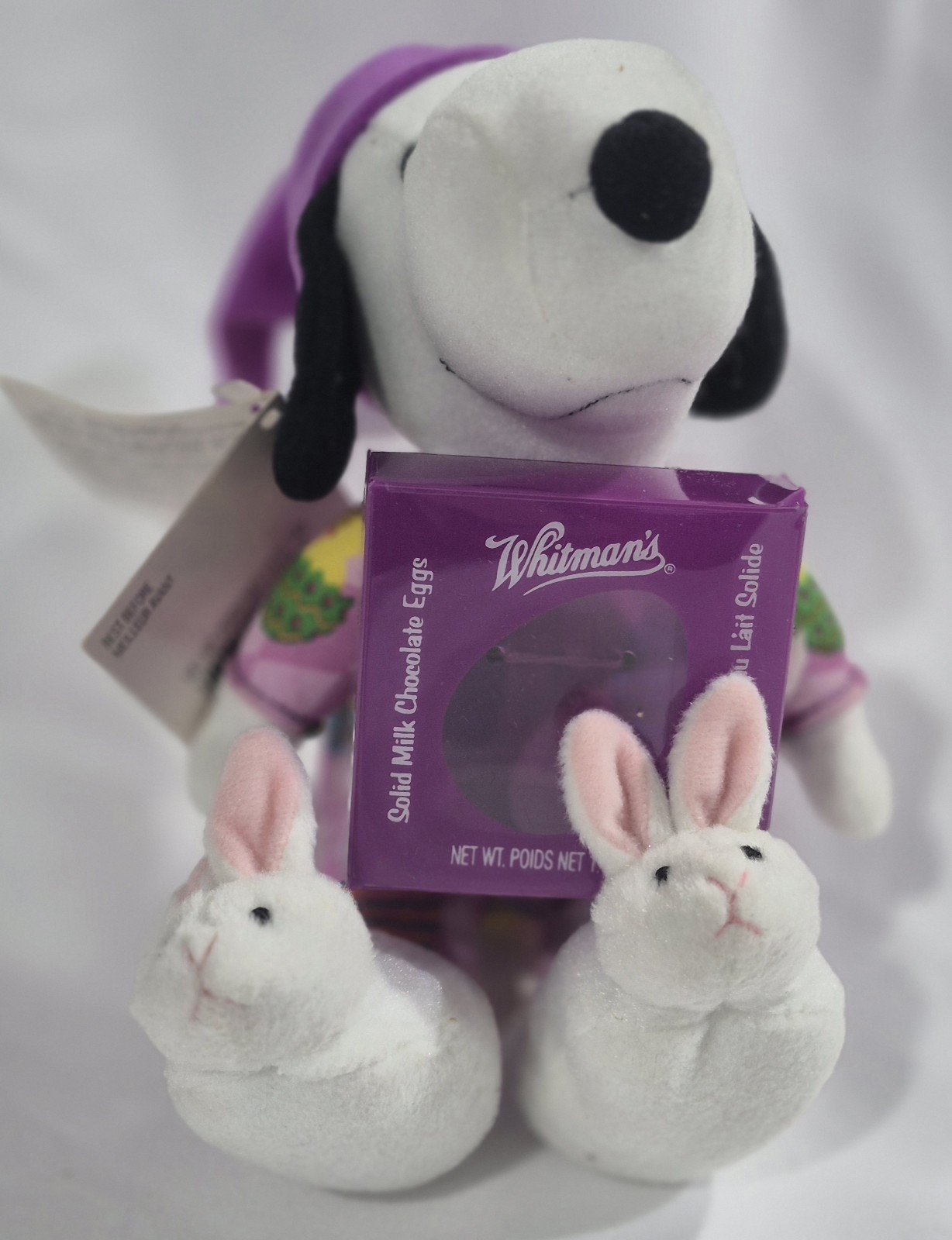 Snoopy Peanuts Whitman's Plush Easter Bunny Slippers Pajamas Purple 8