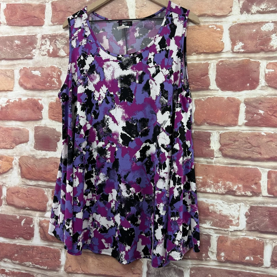 Camisa Cocomo Mujer Mujer 2X Púrpura Negra Estampado Abstracto Sin Mangas Camiseta sin Mangas Foto 3 de 4
