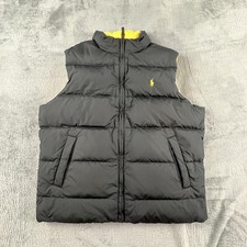 Polo Ralph Lauren Reversible Puffer Vest Boys Medium 12/14 Black Yellow Down VTG