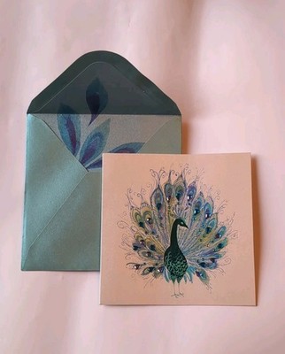 Papyrus Blank Card Embellished Peacock  Multipurpose Coordinating Envelope