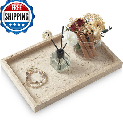 MULWR Travertine Tray Bathroom Vanity Tray Non-Ceramic Non-Resin Marble Perfume