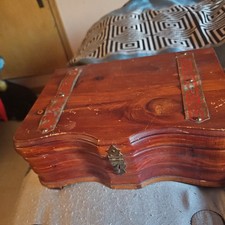 Vintage Chinese Lacquered Wood Jewelry Box Chest Crass Decals