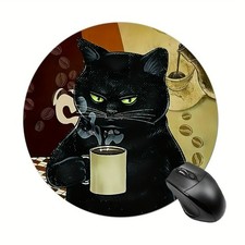Caffeine Cat Mouse Pad: Retro Coffee Lover Desk Accessory for Home Office  Gift