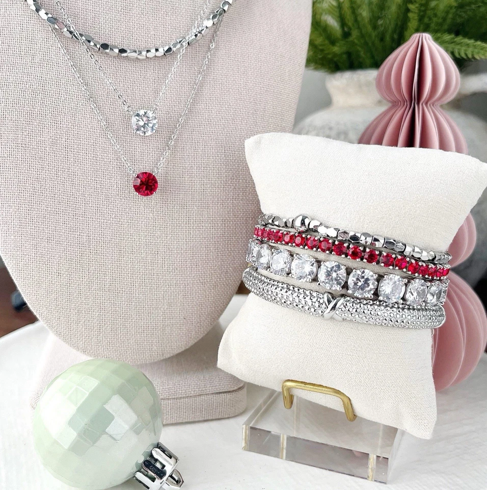 Brazalete tenis Park Lane ROUGE rojo micro circonita cúbica 4 mm plata impresión venta al por menor $128 Foto 4 de 4