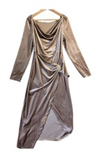 Women’s Silver Velvet Long Sleeve Evening Dress Formal Maxi Size L 49in