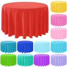 12 Pack Assorted Color Round Plastic Tablecloths Disposable Rainbow Tableclot...