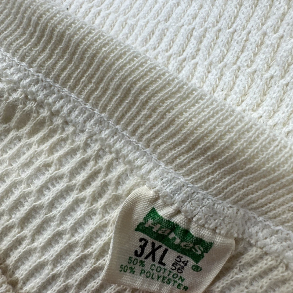 Vintage Hanes Thermal Shirt Men 3XL White Waffle Knit Green Tag Made in USA - Image 2 of 4