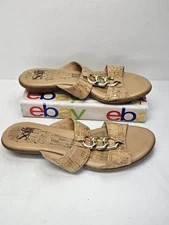 Sofft Womens Tan Cork Slide Sandals Size 6.5 M Open Toe Block Heel Slip On