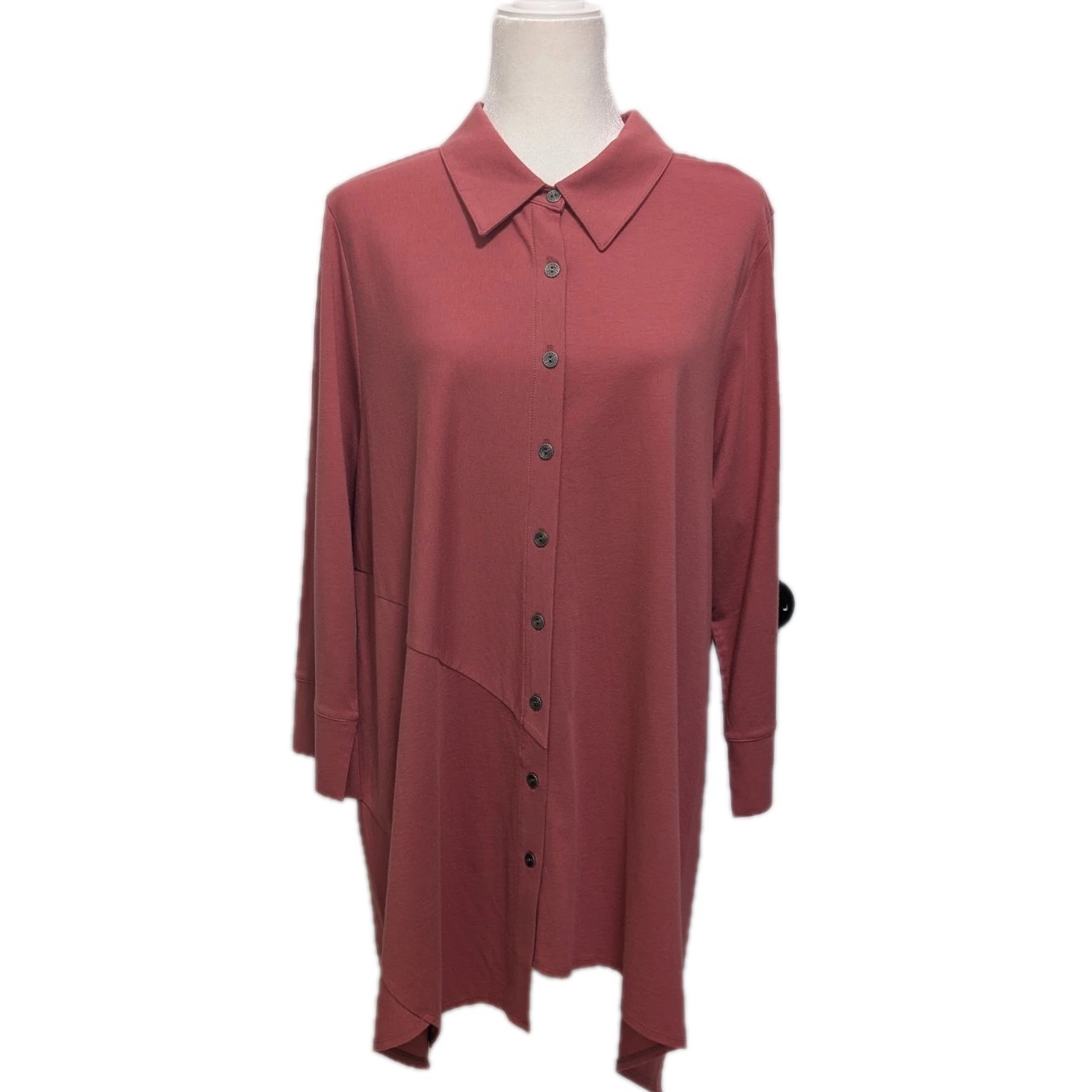 Soft Surroundings Top Womens 1X Pink Knit Button Up Asymmetrical Tunic Buttons