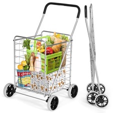 Grocery Shopping Cart, Foldable Heavy Duty Utility Cart w/Large Wheels for Ea...