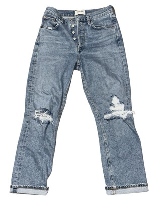 AGOLDE Jeans Womens 26 High Rise Straight Button Fly Knee Rip Feel Good