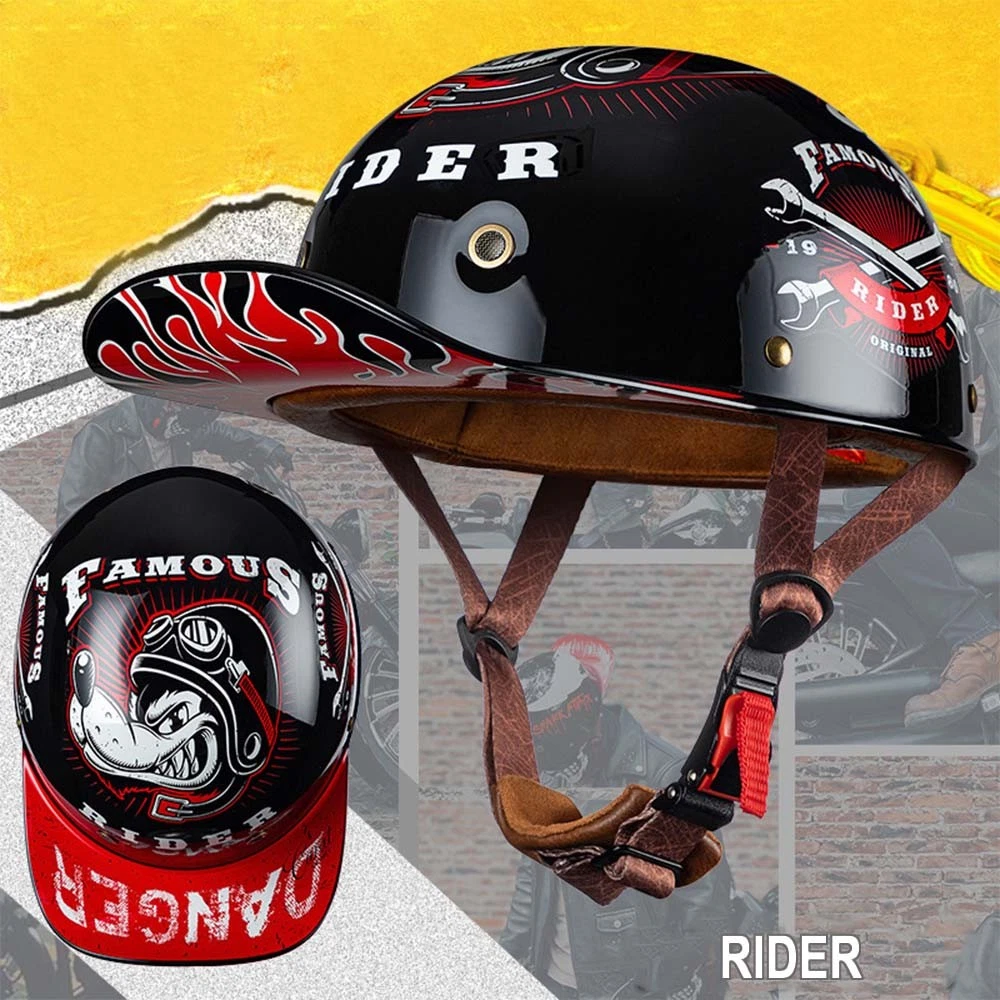 SOA Novelty Flat Black Motorcycle Half Helmet | Cruiser Biker Skull Cap | S/M/L/XL/XXL