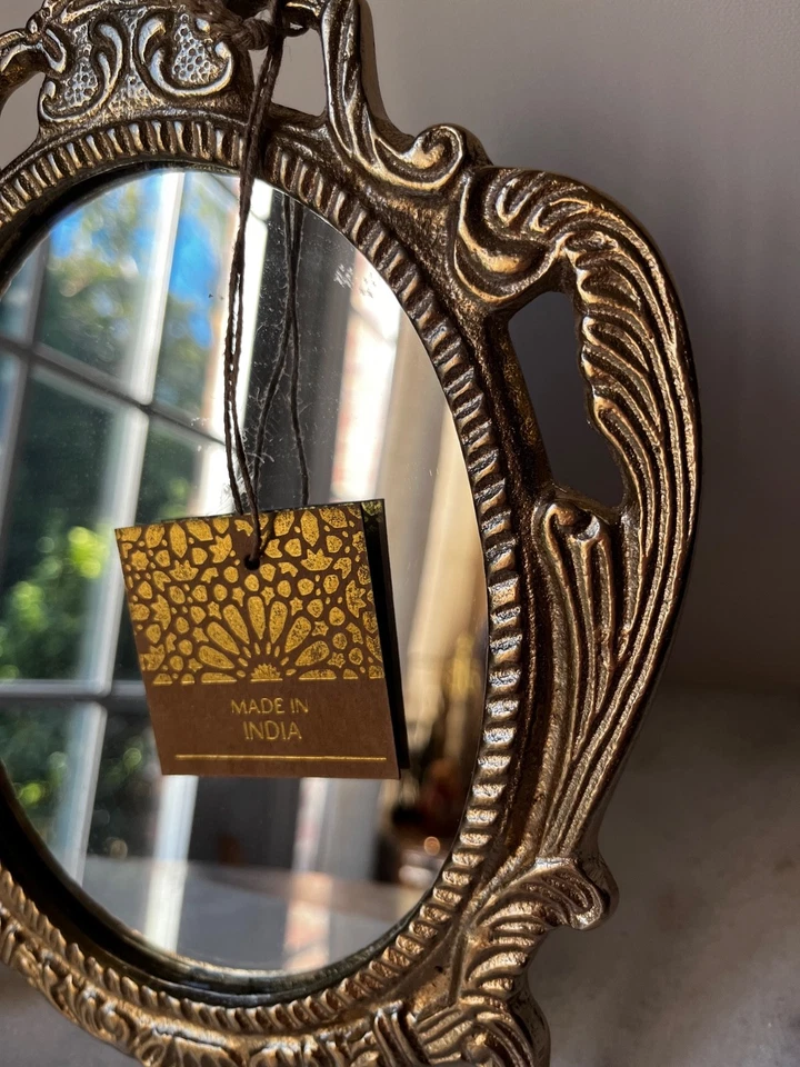 Espejo tocador de mesa de metal dorado ornamentado Art Nouveau Hollywood Regency Foto 4 de 4