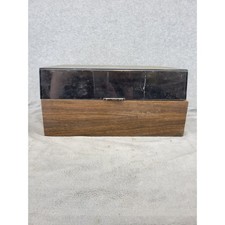 Vintage Faux Wood Cassette Tape Storage Box Case Smoked Lid Blue Felt Holds 30