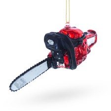Red Chainsaw Glass Ornament