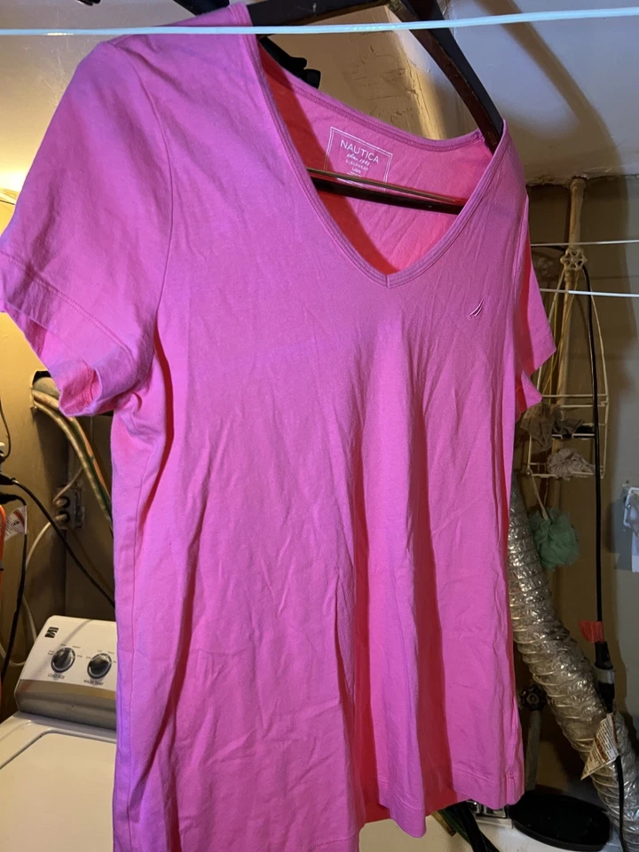 Nautica 女式大号睡眠衬衫 L 睡衣睡衣上衣粉色短袖 — 第 4/4 张图片
